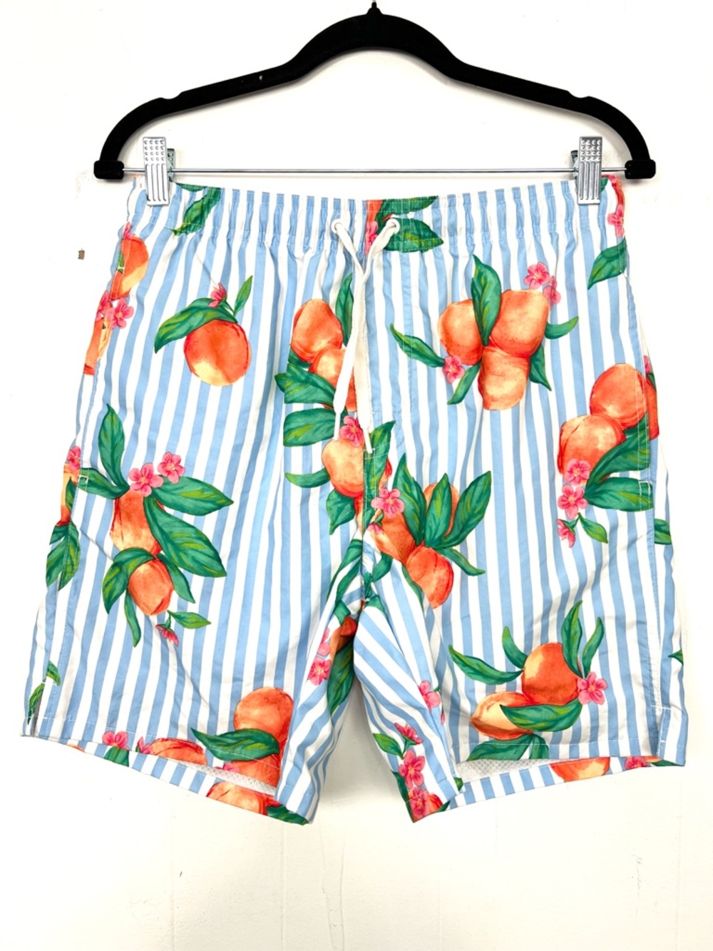 Old Navy Mens Swim Trunks Size Small Blue White Striped Orange Fruit Floral